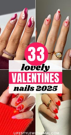 Ready to rock those Valentine’s nails? Whether you're vibing with pink hearts, chic Valentine nail art, or totally cute February nails, these Valentines nail designs are here to steal the show! From romantic heart nails to trendy nail designs for V-Day, we've got your perfect match. Get inspired by the best Valentine nails 2025 has to offer, including pink Valentine nails and fresh Valentines nail art ideas. Trust us, these Valentine's nails are about to take your love game up a notch! Almond Shape Valentine Nails, Cute February Nails, Pink Valentine Nails, Valentine Nails Designs, Valentines Nail Designs, Valentines Nail Art, Red And White Nails, Valentines Nail