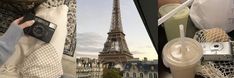 the eiffel tower is seen in two different pictures, one with a camera