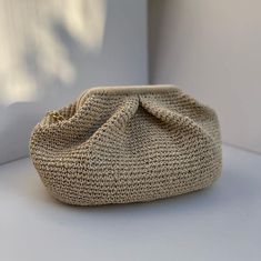 HANDMADE STRAW POUCH CLUTCH BAG 🛍️Inspired by nature sustainable fashion ✅Any woman must have this bag for every fashionista.Whether you keeping it to yourself or gifting someone you care, it will be unforgettable. Daily use, a fashionable women's accessory for special occasions ✅I made this beautiful clutch from natural paper rope which is organic cotton. ✅The interior of the straw summer bag is fully lined with cotton and has a hidden metal lock. A lining of the appropriate color is sewn into the crochet raffia bag.  ✨Handmade products ✨Natural raffia yarn ✨Premium duck (a special kind of fabric) lining ✨Ultra-careful craftsmanship   ✨High-quality special products for you  ✅You can combine your clothes with a straw summer bag on summer days. Suitable for use as handbag, make-up bag or p Cloud Bag, Handmade Crochet Bags, Summer Handbags, Crochet Pouch, Kinds Of Fabric, Straw Bags, Raffia Bag, Summer Crochet, Clutch Handbag