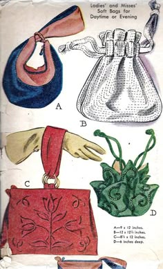 an old fashion sewing pattern for purses and handbags from the early 1900's