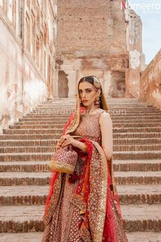 Lehenga Choli Dress for Wedding in Red Color Side View Dabka Work, Choli Dress, Pearl Work, Dress For Wedding, Organza Fabric, Bridal Dress, Crystal Pearls, Lehenga Choli, Chiffon Fabric