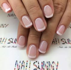 Gel Nails French Manicure, Natural Pink French Manicure, French Tip Natural Nails Short Pink, Shellac French Tip Natural Nails, French Manicure Pink Base, Variations Of French Manicure, French Manicure Gel, Gel Pedicure, French Pedicure