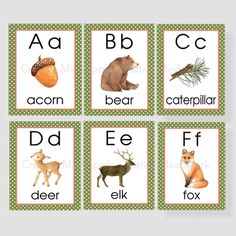 four different animals and letters are shown in this printable flash card game for kids