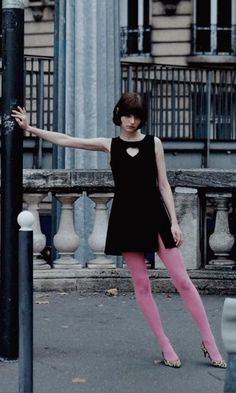 Pasha Harulia, Gamine Outfits, Legs Outfit, Pink Tights, Black Wardrobe, 60 Fashion, Lolita Dress, Fashion Photoshoot, Looks Style