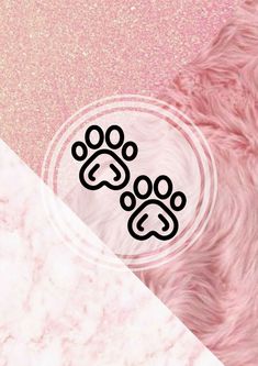 two dogs paw prints on a pink and white marble background with the word love written in black