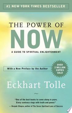 the power of now by echart tolle, with a blue sky and clouds background