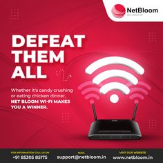 a red flyer with an image of a wifi router and the words, defeat them all