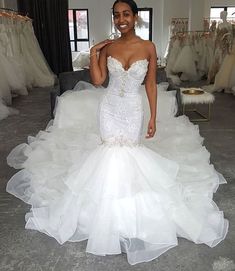 a woman in a white wedding dress posing for the camera