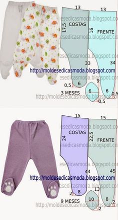 three different types of pants for babies to wear in the same color and pattern, each with