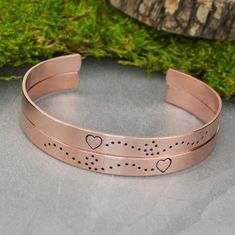 "These bracelets are perfect for you and your bestie! \"Always together, never apart\" is stamped inside the first bracelet. \"Maybe in distance but never in ❤\" is stamped inside the second bracelet. The bracelets measure 1/4\" x 6\" and are adjustable to fit all sizes. The Details *Handcrafted using 1/4\" width aluminum, brass, copper or sterling silver *The font pictured is Caelum, but I'm happy to stamp the bracelets in another font if you'd like. Check out the options here: http://silversta Always Together Never Apart, Always Together, Jewelry Wax, Steel Stamp, Vintage Silverware, Gold Alloys, Stamped Jewelry, Bangle Set, Polish Jewelry