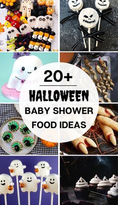 20+ Halloween Baby Shower Food Ideas text and eight photos of halloween baby shower food Spooky Baby Shower Food, Baby Shower Food Halloween, October Baby Shower Food Ideas, A Little Boo Is Almost Due Food Ideas, Halloween Themed Baby Shower Ideas Food, Halloween Baby Shower Treats, Halloween Baby Shower Food Ideas, Halloween Baby Shower Desserts, Halloween Gender Reveal Food Ideas