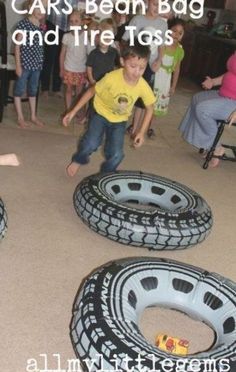 children playing with tires in the living room