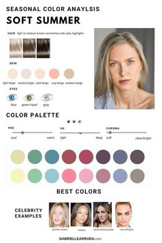 Seasonal color analysis: Summer ☀️ #summer #summercolors #palette #seasonalcolors #coloranalysis Summer Analysis Color Palette, Best Hair Color For Summer Palette, Soft Season Color Palette, Summer Complexion Color Palette, Seasonal Color Analysis Soft Summer, Soft Summer Neutral Color Palette, Makeup For Cool Summer Skin Tone, Soft Summer Light Color Palette, Soft Summer Season Color Palette