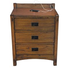 a wooden drawer with two drawers and a cord attached to the top of each drawer