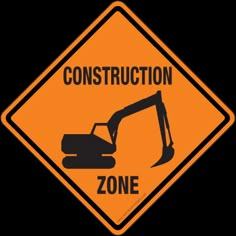 an orange construction zone sign with a bulldozer on it