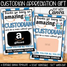 two custom appreciation cards with the words, thank you for being an amazonian and giveaway