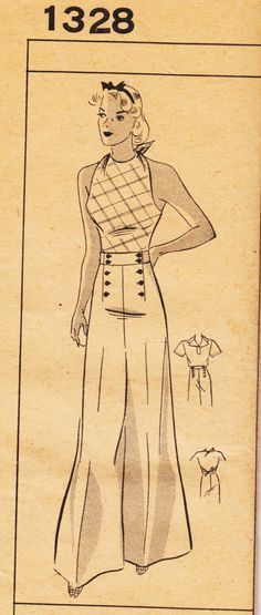 1930's halter showgirl - Google Search 1930s Pants Pattern, 1930s Pants, 1930s Clothing, Vintage Fashion 1930s, Vintage Retro Clothing, Retro Sewing Patterns, Sweet Photo, Trendy Pants, Lovely Photo