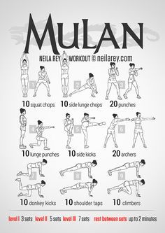 the mulan workout poster shows how to do it in 10 minutes or less, with instructions