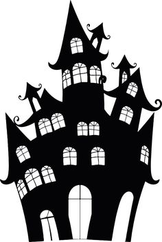 a black and white silhouette of a house with windows on it's roof,