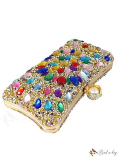 BirdinBag - Compact Rhinestone and Faux Pearl Box Bag: Elegant and Stylish Accessory Glamorous Multicolor Rectangular Evening Bag, Glamorous Multicolor Bags For Formal Occasions, Luxury Multicolor Bags With Rhinestones, Elegant Multicolor Rhinestone Bags, Multicolor Rectangular Clutch With Rhinestones, Multicolor Rectangular Evening Bag With Rhinestones, Multicolor Rhinestone Rectangular Evening Bag, Glamorous Multicolor Clutch Bag, Glamorous Multicolor Bag For Gift