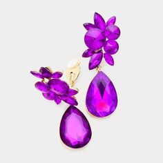 Floral Purple Color Teardrop Crystal Clip On EarringsItem: Clip-On EarringsVendor: Sparkle Armand Size: 1"W, 2.75"L (Inches) Color: Purple, GoldShape: Teardrop Metal: Alloy, Lead & Nickle Free Material: Crystal Theme: Floral, Evening, Bridal, Prom, Pageant All Measurements Are Approximate. Sold As One Pair Of Earrings Purple Clip On Earrings, Pageant Earrings, Purple Prom, Clear Earrings, Prom Earrings, Earrings Purple, Purple Earrings, Purple Rhinestone, Luminous Colours