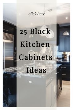 25 Black Kitchen Cabinets Ideas in a modern, elegant kitchen. Black Bottom Cabinets, Black Kitchen Cabinets White Countertops, Black Shaker Kitchen Cabinets, Black Kitchen Cabinets Ideas, Black Shaker Kitchen, White And Wood Kitchen