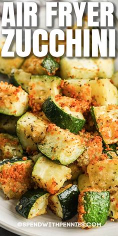 air fryer zucchini on a white plate