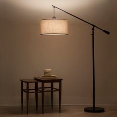 a lamp and table in a room