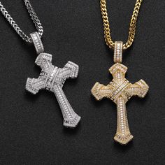 small diamond cross necklace Pendant Design For Men, Cross Pendant Design, Hop Earrings, Rapper Jewelry, Cuban Link Necklace, Bling Necklace, Crystal Cross, Diamond Promise Rings, Silver Cross Pendant