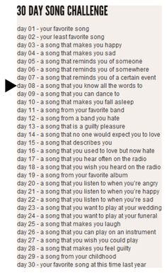 the 30 day song challenge is shown here