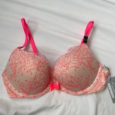 New With Tags, Unworn Vs Very Sexy Line Push Up Bra. Underwire. Neon Pink Bow In The Middle, Pink Straps. Lace Detailing On The Cups. 32b Low-cut Pink Bra With Lined Body, Pink Low-cut Lined Bra, Low-cut Lined Pink Bra, Victoria's Secret Padded Push-up Bra, Victoria's Secret Push-up Bra With Padded Cups, Victoria's Secret Push-up Bra With Lined Body, Victoria's Secret Partially Lined Push-up Bra, Fitted Low-cut Pink Bra, Pink Low-cut Bra