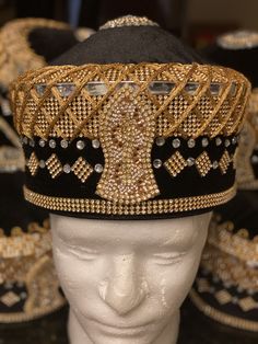 Hand made luxury hat Size 23 medium Gold embellished hat