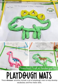 playdough mats for preschool and pre - school kids to learn how to make dinosaurs