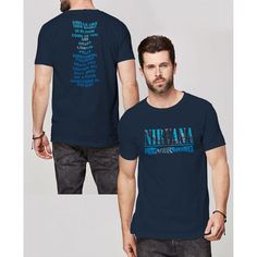 Nirvana Nevermind Unisex T-Shirt Blue Screen Print T-shirt For Concert, Blue Cotton T-shirt For Concert, Cotton T-shirt With Front Print For Music Festivals, Blue Band Merch T-shirt, Band Merch Blue T-shirt With Sublimation Print, Blue Crew Neck T-shirt With Front And Back Print, Blue Band Merch Top With Sublimation Print, Blue T-shirt For Summer Concerts, Nirvana Design