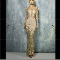 Like New Size 6 Fitted Beige Maxi Dress For Banquet, Fitted Beige Gown For Banquet, Cream Floor-length Evening Dress For Banquet, Floor-length Cream Evening Dress For Banquet, Elegant Beige Maxi Dress For Banquet, Beige Floor-length Evening Dress For Banquet, Beige Floor-length Dress For Banquet, Beige Gown For Spring Party, Spring Party Beige Gown