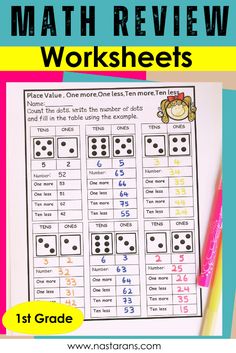 a printable worksheet with numbers and dices on it for math review