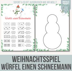 a snowman is shown in the middle of this printable christmas activity book for kids