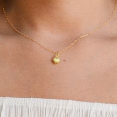 Tiny Gold Plated Charm Necklaces, Tiny Gold-plated Charm Necklaces, Tiny Gold Plated Gold Necklaces, Gold Charm Necklaces With Round Pendant, Gold Charm Necklace With Round Pendant, Dainty Tiny Charm Necklaces Gold Plated, Dainty 14k Gold Filled Pendant Charm Necklace, Minimalist Gold Shell Necklace As Gift, Dainty 14k Gold Filled Charm Necklaces