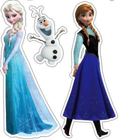 two frozen princess paper dolls are standing next to each other and one is wearing a blue dress