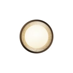 a light that is on top of a white wall mounted ceiling fixture with a circular glass shade