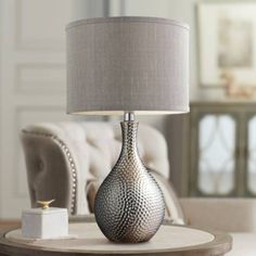 Elk Lighting 22" High Hammered Chrome Ceramic Table Lamp - #7T002 | Lamps Plus Grey Side Table Lamps, Grey Table Lamp Bedroom, Grey Lamps Living Room, Bedroom Lamps Nightstand Transitional, Table Lamps Living Room Modern Grey, Gray Table Lamps Living Rooms, Trending Table Lamps 2022, Popular Lamps 2022, Lamp For Bathroom