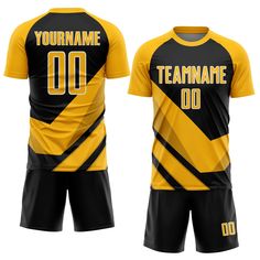 a yellow and black soccer uniform with the name teamname 00 written on the chest