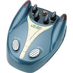 an electric device that is blue and has buttons on the front, and two different knobs on the back