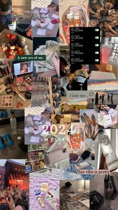 a collage of photos with various items on them