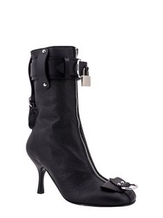 Leather boots- Frontal Closure With Zip- Detail With Adjustable Strap- Leather Sole- Made In Italy- Leather- External : Leather Frontal Closure, J W Anderson, Boot Shop, Leather Heels, Leather Boots, Leather Straps, Heel Height, Adjustable Straps, In Italy