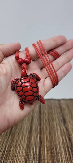 "Red Turtle Necklace. Sea Turtle Pendant Necklace. Adjustable Necklace.  Wear this beautiful necklace as a short necklace or a long necklace. The necklace is fully adjustable from 18\" Inches to approximately 32\" Inches around the neck. Simply slide the barrel knots to bring the necklace to the length you desire. This gives the wearer several options as to how they want to wear the necklace, as a choker style or let it hang low, it's up to you. When fully extended the necklace easily slips over Red Necklaces, Beaded Turtle, Sea Turtle Jewelry, Turtle Jewelry, Turtle Gifts, Turtle Bracelet, Turtle Necklace, Turtle Earrings, Turtle Pendant