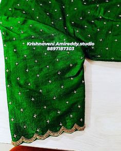 Overall Maggam Work Blouse, White Moti Work Blouse Designs, Gold Maggam Work Blouse Designs, Simple Work Blouse Designs Latest, Simple Blouse Work Designs, Minimal Embroidery, Green And Gold Dress, Green Blouse Designs, Maggam Blouses