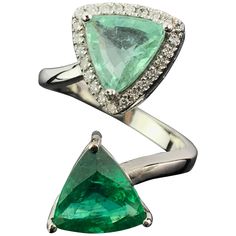 Trillion Cut Ring, Zambian Emerald, Gold Jewelry Fashion, Cluster Ring, Solitaire Ring, Emerald Cut, White Diamond, Diamond White, Tourmaline