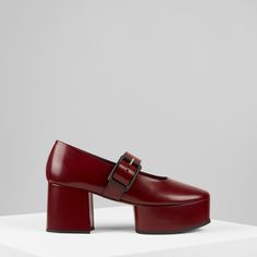 Myla Mary Jane in Barolo Fitted Buckle Closure Mary Janes, Leather Mary Janes With 4-inch Heel, Red Mary Janes With Buckle Closure, Brown Mary Janes With Removable Insole, Closed Toe, Korean English, Black Mary Janes With Rubber Sole, Medium Width, Gray Matters, Loafer Mules, Mary Janes