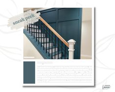 the stairs are painted teal and have white balconies on each handrail